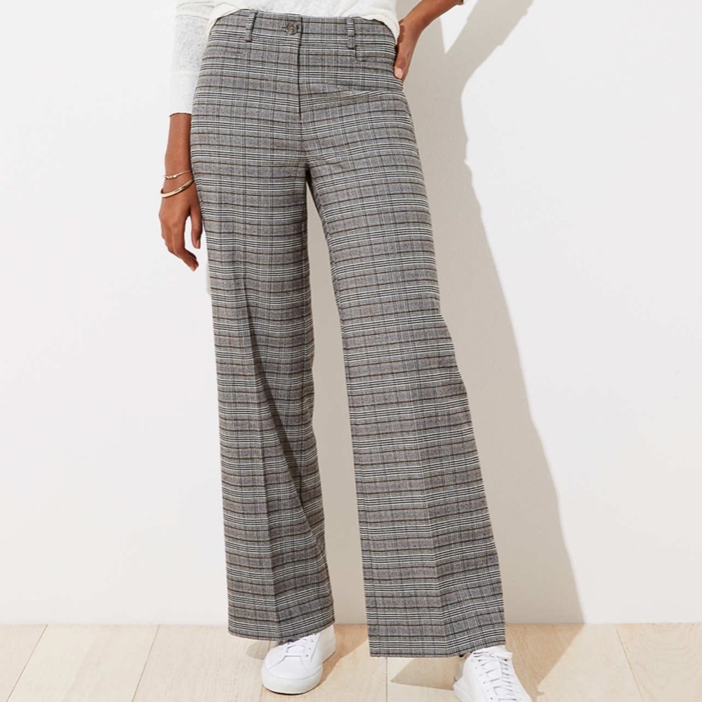 Loft Wide Leg High Waist Plaid Pants